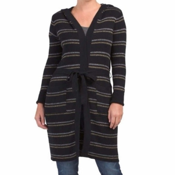 Chaser Sweaters - Chaser Black and Gray Striped Women's Cardigan